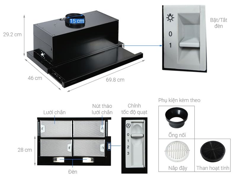 Máy hút mùi âm tủ Hafele HH-SG70A hellocook