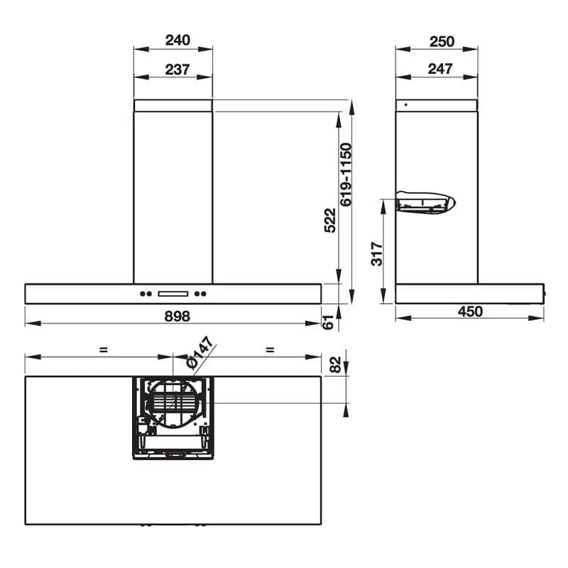 kích thước Máy hút mùi gắn tường Hafele HH-WI90B hellocook