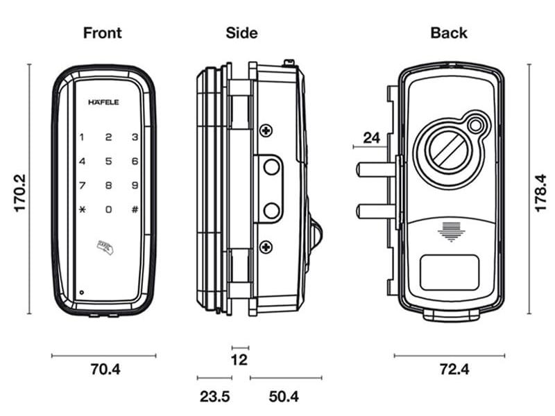 thông số  Khoá điện tử Hafele cho cửa kính ER4400-TC-hellocook