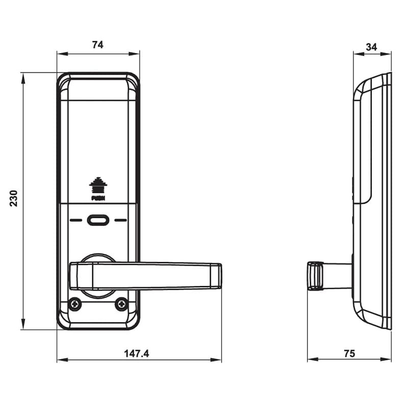 KÍCH THƯỚC Khoá điện tử Hafele EL7700-TCS HELLOCOOK