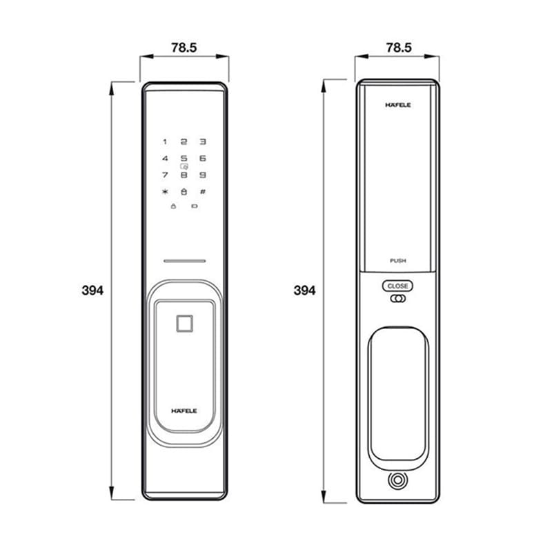 Kích thước Khoá điện tử Hafele PP8100 hellocook