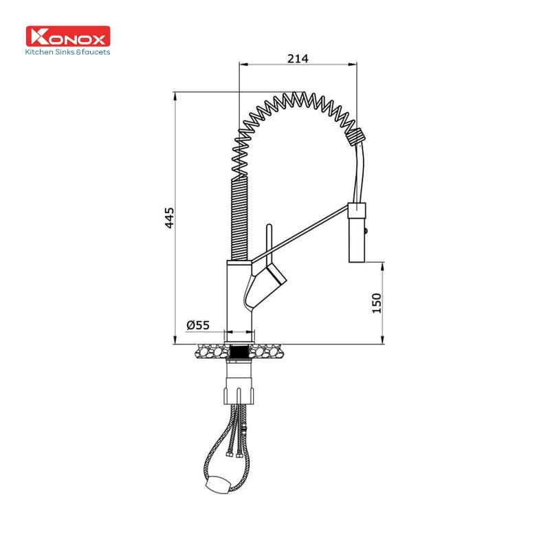 THÔNG SỐ KỸ THỤât Vòi rửa bát dây rút Konox GUSTA HELLOCOOK