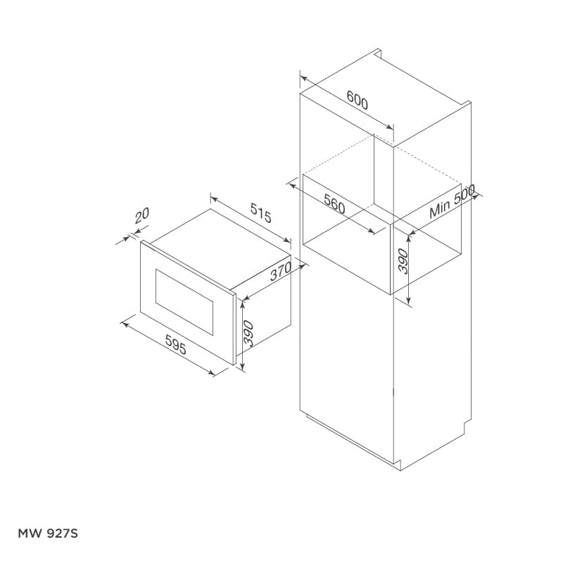 Kích thước Lò vi sóng Malloca MW 927S hellocook