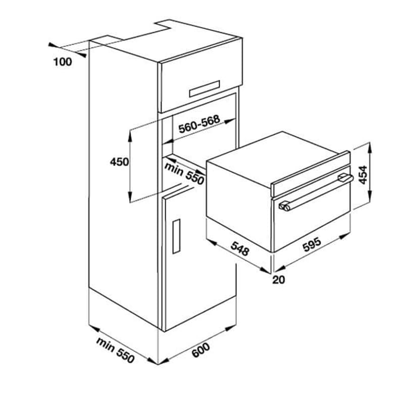 Kích thước Lò vi sóng kết hợp nướng Hafele HO-KT45B hellocook