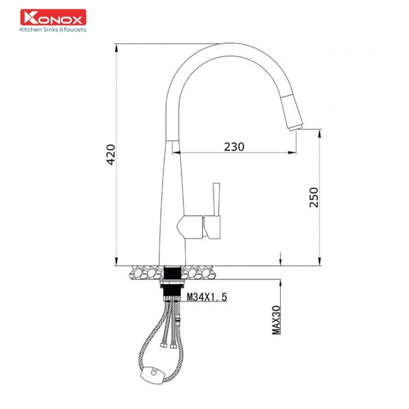 Thông số kỹ thuật Vòi rửa có dây rút Konox KN1901C HELLOCOOK