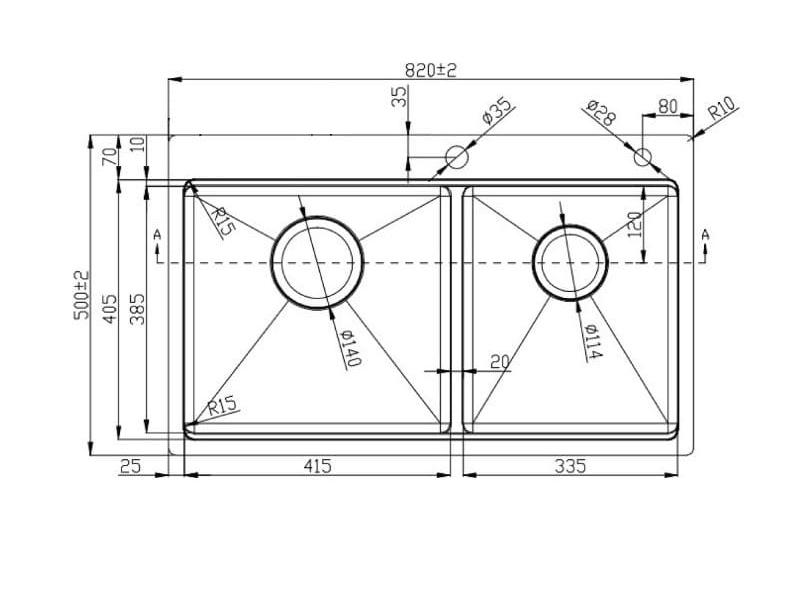 Kích thước Chậu rửa bát 2 hộc Konox KN8250TD hellocook