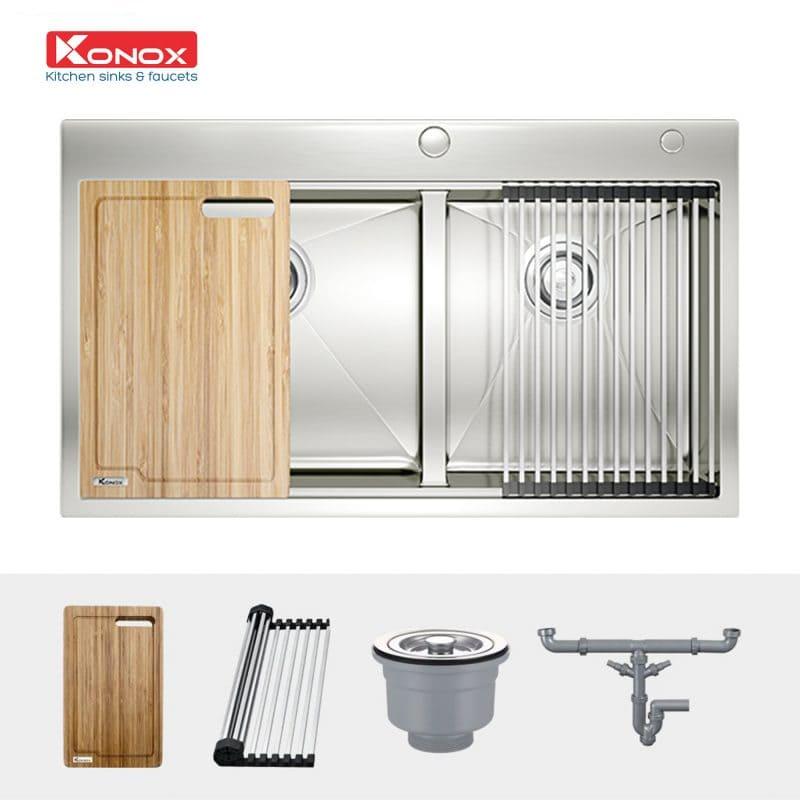 Chậu rửa bát 2 hộc Konox KN8250TD hellocook