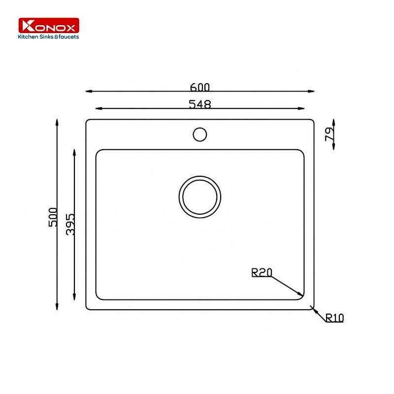 thông số kỹ thuật Chậu rửa bát Konox 1 hộc Turkey NERON 600 hellocook