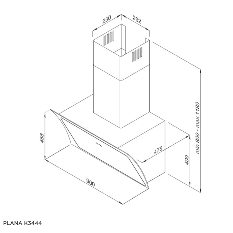 Kích thước  Máy hút mùi áp tường Malloca PLANA K3444 hellocook