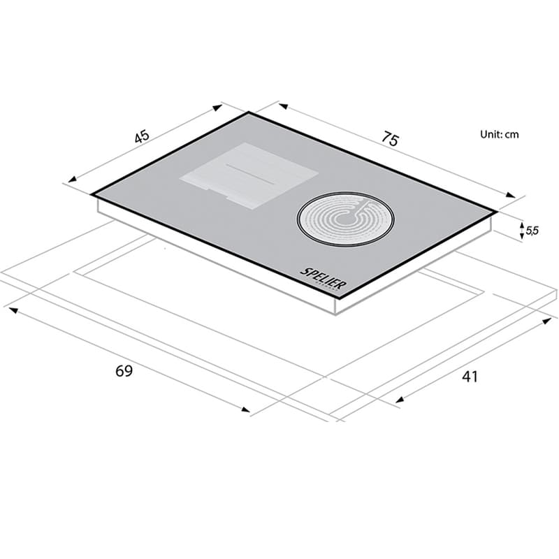 kích thước  Bếp điện từ Spelier SPE HC 928 EG hellocook