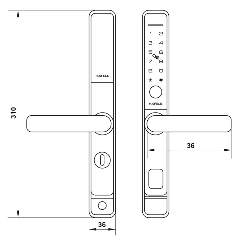 Bảng vẽ kỹ thuật khóa vân tay Hafele DL6600- TCS