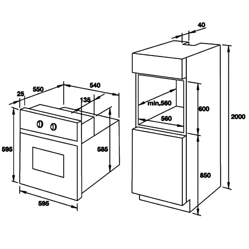 Bản vẽ kỹ thuật lò nướng âm tủ Fagor 8H-275AXA