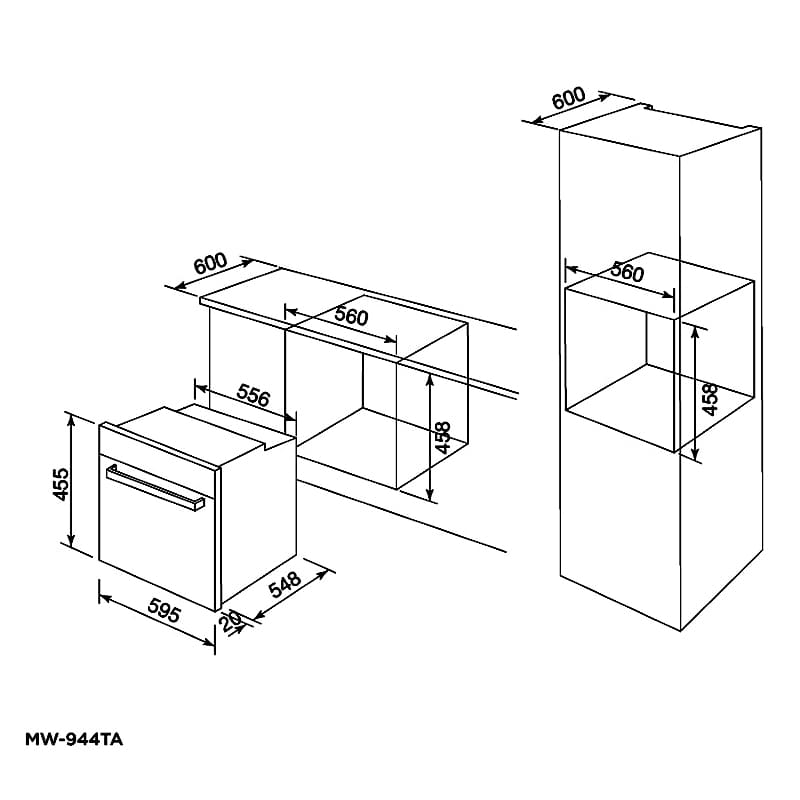 Bản vẽ kỹ thuật lò nướng kết hợp vi sóng Malloca MW-944TA