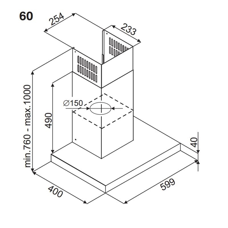 kích thước máy hút mùi chữ T 3CFS-6031X hellocook